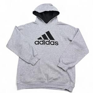 Adidas Fleece Hoodie Adult Size Large Gray Pullover Sweatshirt Big Logo Active